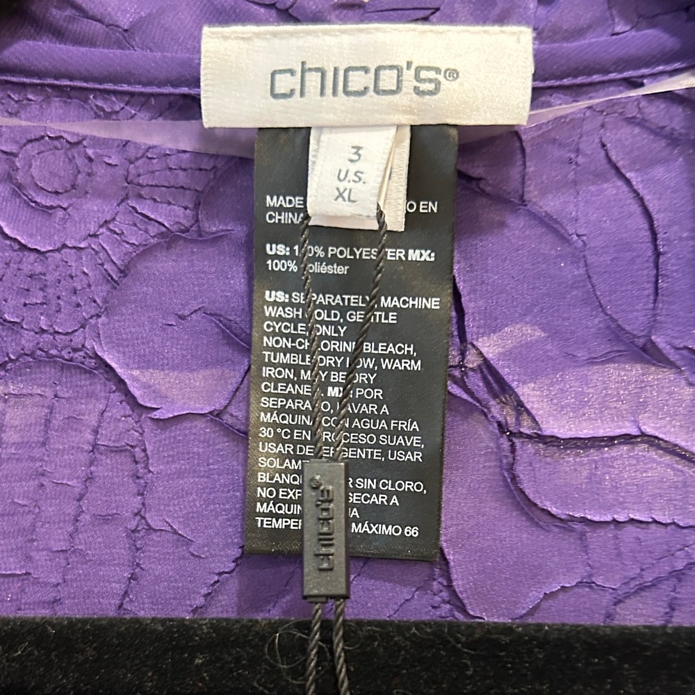 Chico's Travelers Midnight Orchid Flower Embossed Jacket Size 3 (XL) NWT - Picture 4 of 9